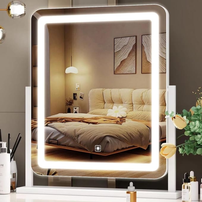 Verlichte Make-up Spiegel met USB Oplaadpoort, 10x Vergroting en Dimbaar Licht