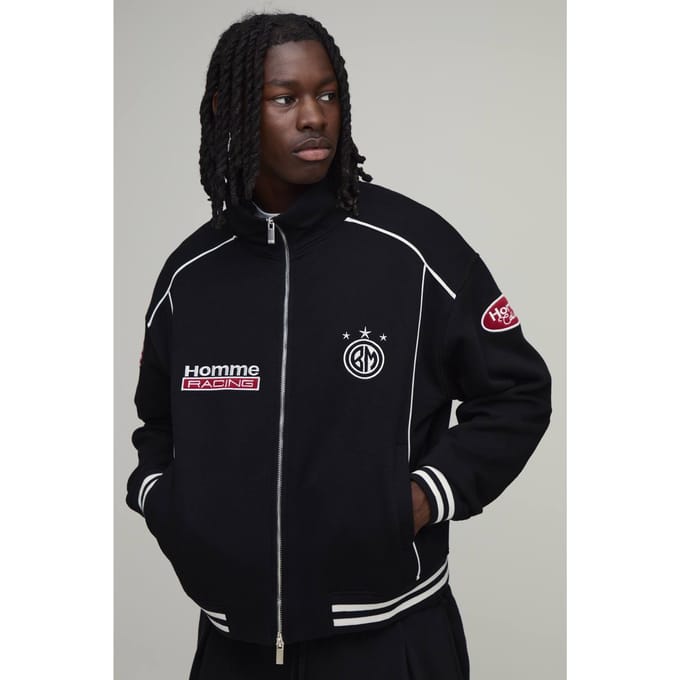 Boxy Fit Varsity Jack Met Opstaande Kraag En Contrastbies Homme | Black | Size Medium
