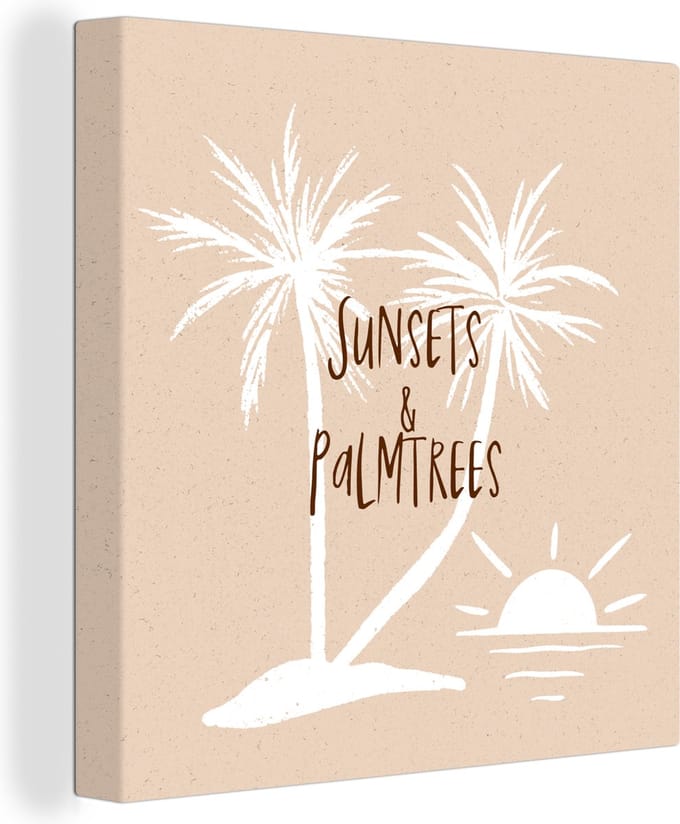 Canvas Schilderij Spreuken - Quotes - Sunsets & palmtrees - Zon - 20x20 cm - Wanddecoratie