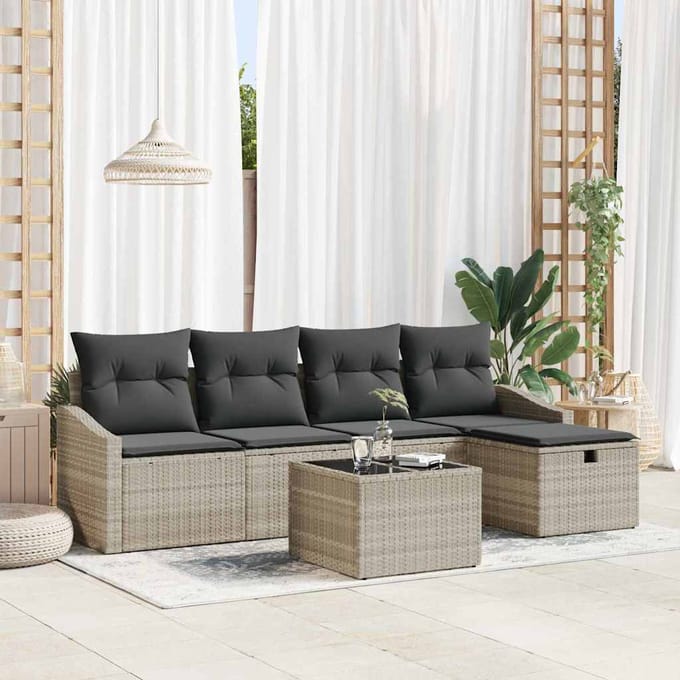 vidaXL - Bankstel - 6 - st - poly - rattan