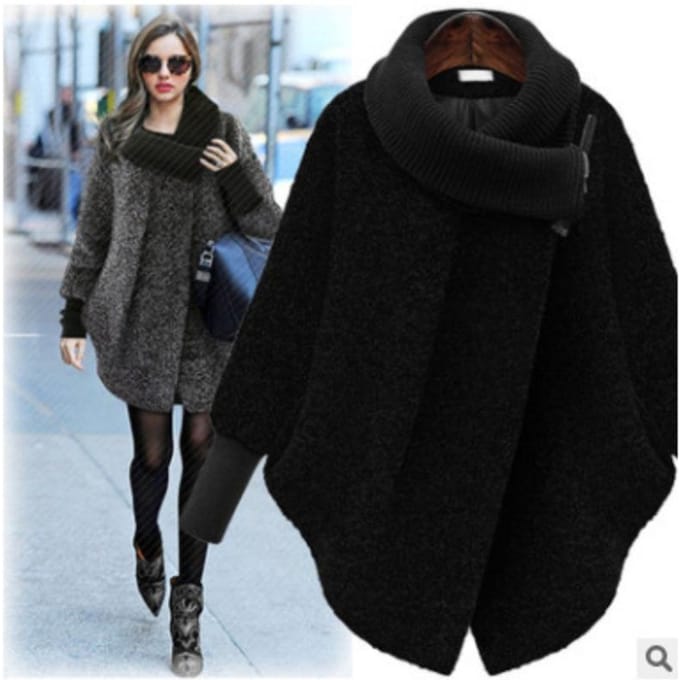 Nieuwe coltrui wollen damesjas medium en lang losse wollen jas 5XL black