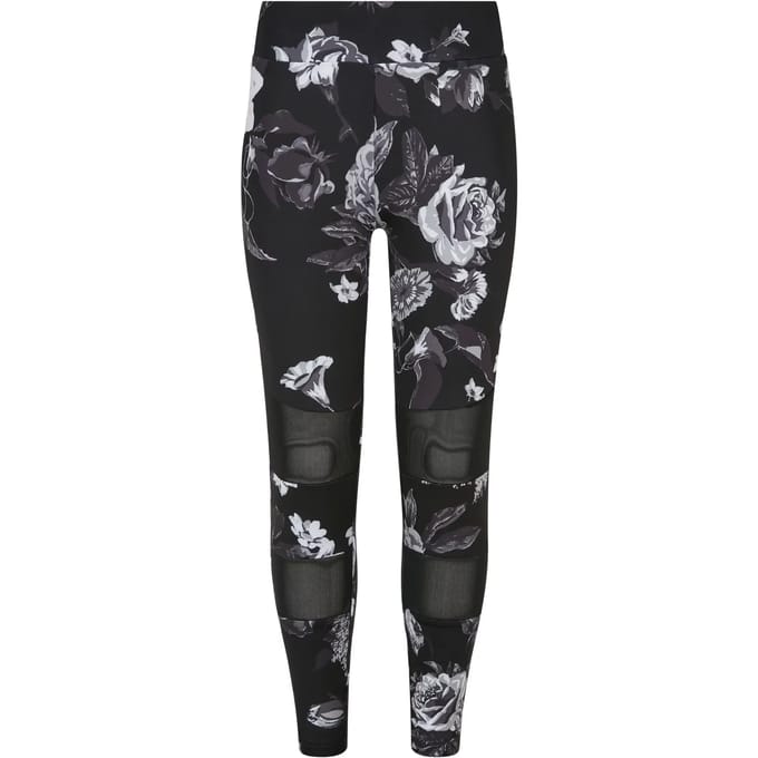 Urban Classics - Tech Mesh AOP dark flower Kinder Legging - Kids 110/116