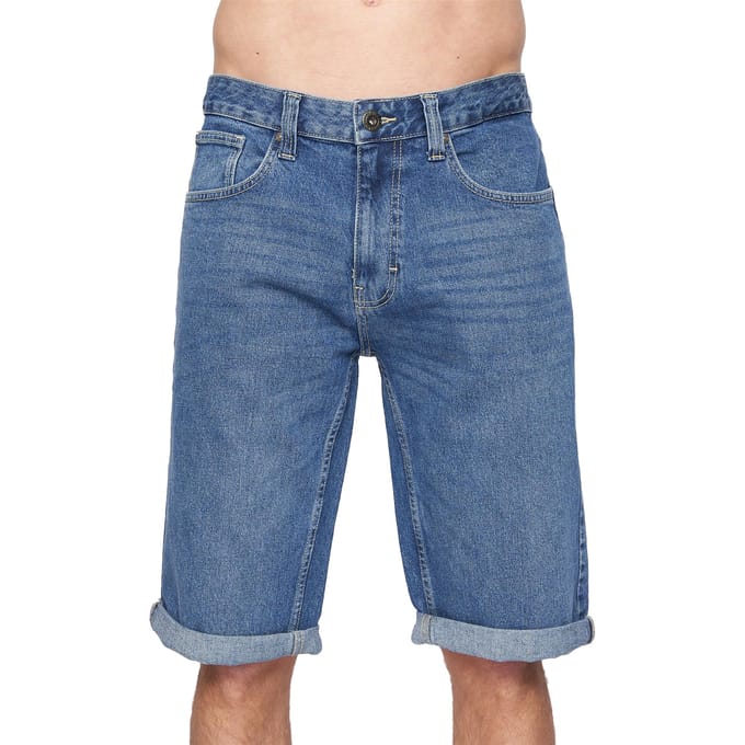 Crosshatch Heren Tillforth Denim Casual Shorts (Stone Wash)