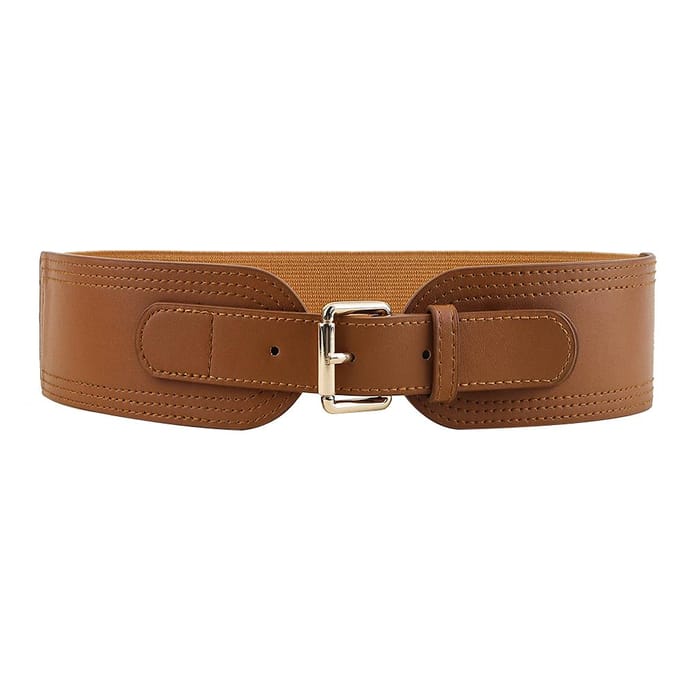 Elastische dames tailleband vierkante pin gesp mode riem Stretch brede riem met colbert kameel