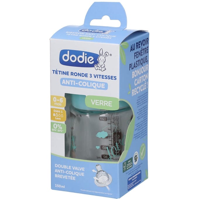 Dodie - Initiatiefles + glas 150ml Bird Green
