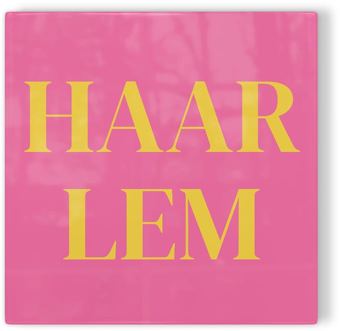 Tegeltje Haarlem - roze geel - tegeltje stad - tegeltje met tekst
