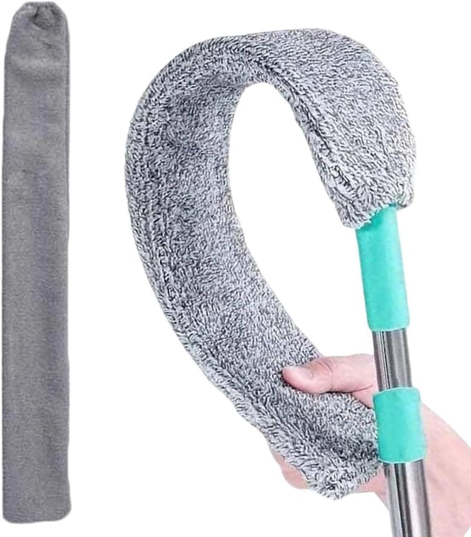 Platte Stoffer - Microfiber Duster - Onder Apparaten - Uitschuifbare Handgreep - Verstelbaar - Grijs