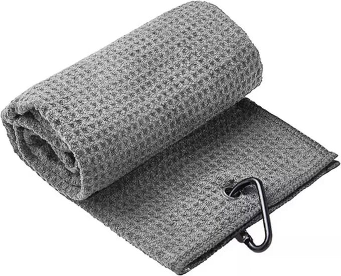 Microfiber Golf Handdoek - Snel drogend - Grote haak - Grijs - 30 cm x 50 cm - Golfhanddoek - ATHLIX