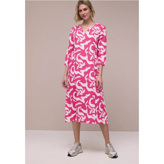 Linnen midi-jurk met print
