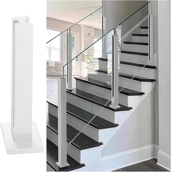 Glazen Balustrade Paal - RVS Leuning - Terras Omheining - Voor 10-12 mm Panel - 50-150 cm - Zwart