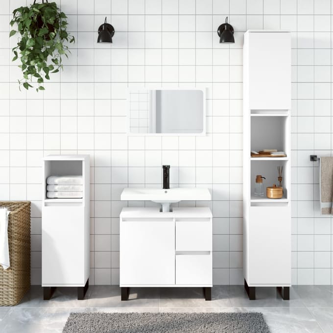 vidaXL - 3-delige - Badkamermeubelset - bewerkt - hout - wit