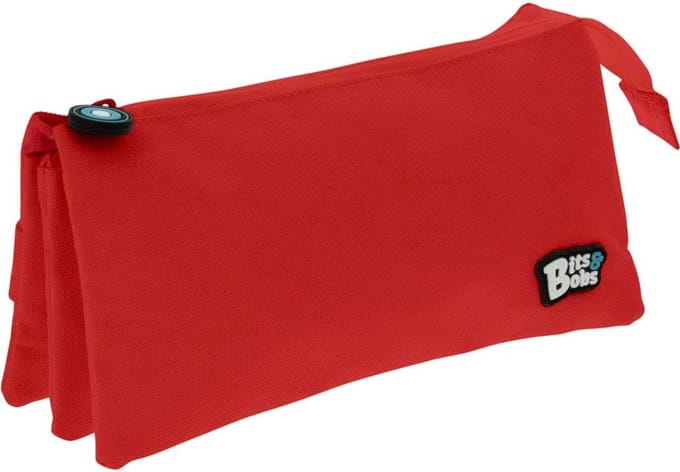 SnelShoppen - Schoolmapje met 3 vakken, Rood, 23,5 x 12 x 14 cm, Bits & Bobs, Ideaal voor Scholieren, Multi-Functioneel, Creatief, Organiseren, School