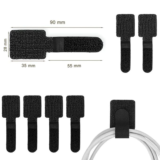 Herbruikbare kabelbinders Bevestiging Draadorganizer Koord Touwhouder Zelfklevend Verstelbare koordorganizer Bandjes Bureaubeheer 10PCS wit