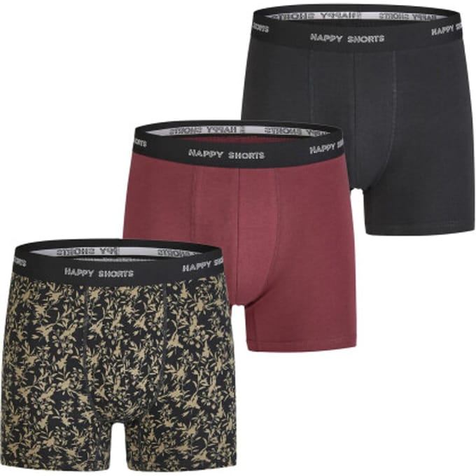 Happy Shorts Heren Boxershorts Trunks 3-Pack Zwart/Bordeaux Rood - Maat M