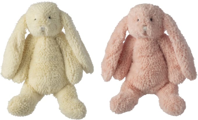 J-Line knuffelbeer Konijn - polyester - roze/geel - large - set van 2