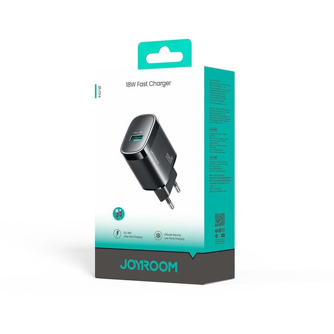 Netlader met USB-C-kabel Joyroom JR-TF4, 18W, 3A, 1 x USB-A, Zwart