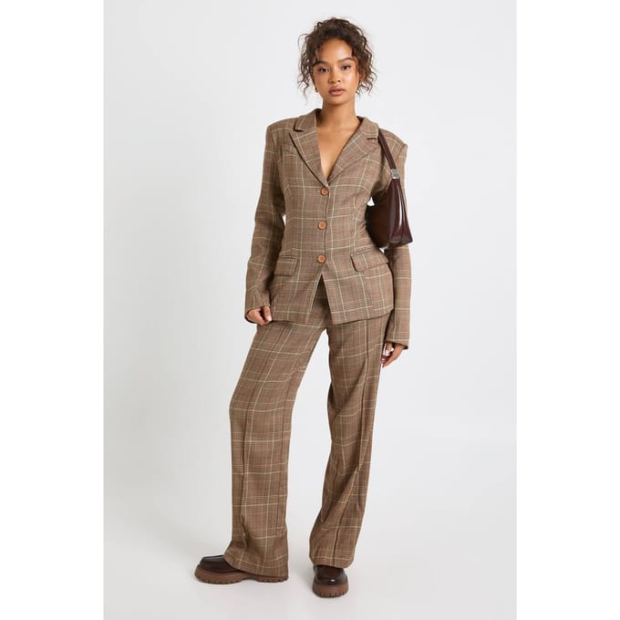 boohoo Dames Rechte Broek met Naaddetail | Bruin | Maat: 38