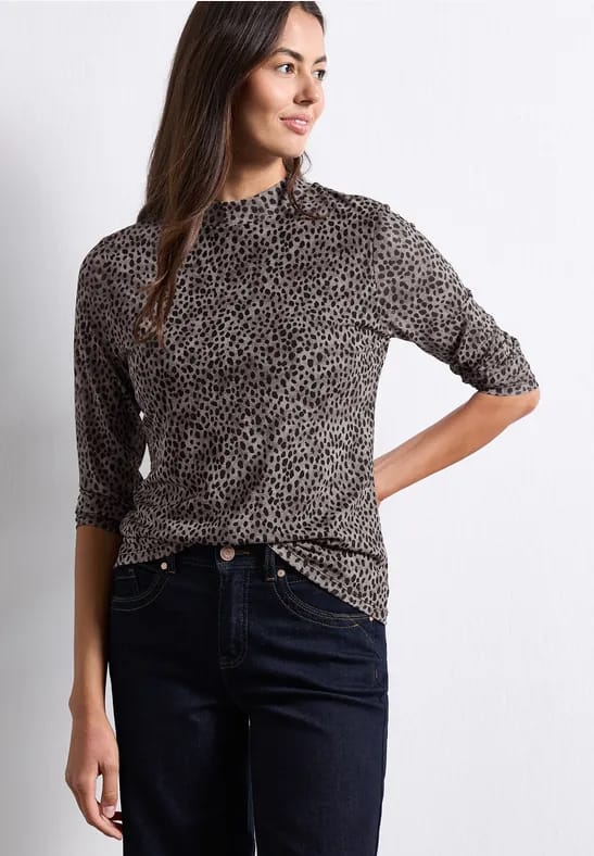 Mesh-Shirt met lange mouwen en col