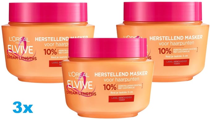 L’Oréal Paris Elseve Dream Long Haarmasker – 3 x 300 ml – Voor Lang & Beschadigd Haar – Herstellend Masker