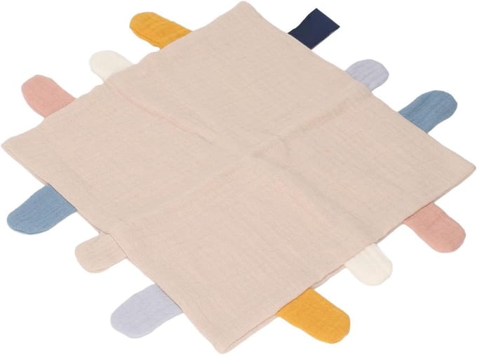 Zachte Veiligheidsdeken - Babyspeelgoed - Sensorische Ontwikkeling - Ademend Katoen - 24 x 24 cm - Khaki