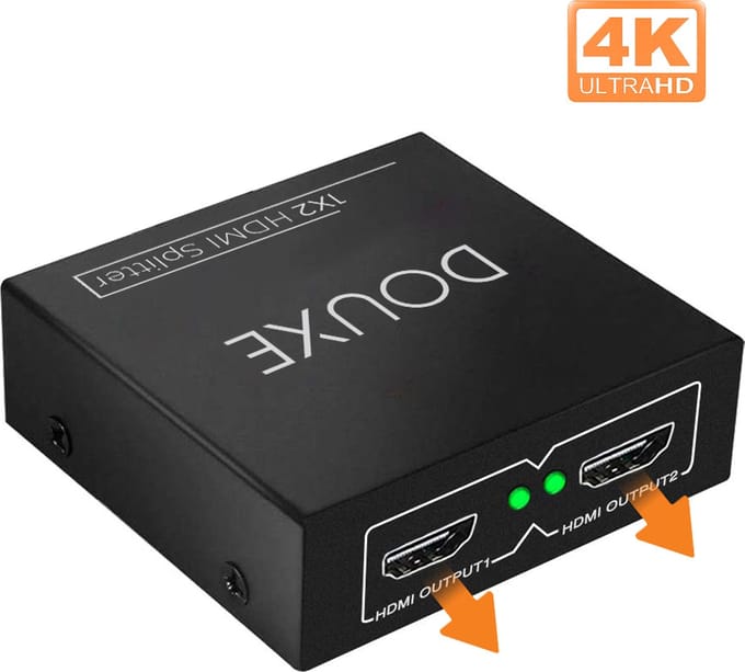 Douxe HDMI Splitter 1 in 2 - HDMI Splitter Adapter - HDMI Splitter Kabel - HDMI Splitter 2 Poorten - Beeld Dupliceren