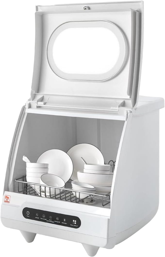 Mini Vaatwasser - Compacte Tafelmodel - Snel Servies Reinigen - Vijf Wasprogramma's - 45 x 45 x 38 cm - Wit