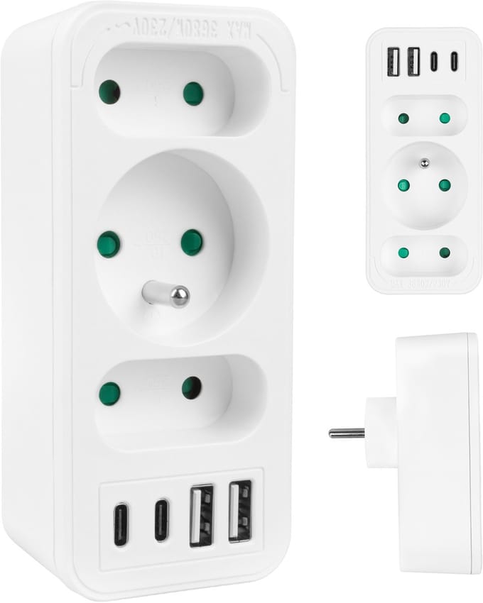 Maclean MCE248 F/W - Stekker - 3-voudige splitter 2x USB-A 2x USB-C - Wit