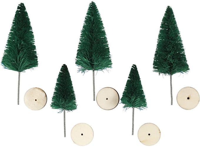 Kerstbomen, H: 40+60 mm, groen, 5 stuk/ 1 doos