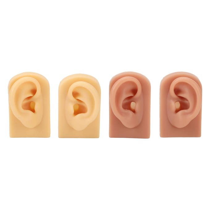 2 Paires Modèle d'Oreille en Silicone Pratique de Piercing Réutilisable 3D Acupuncture Modèle d'Oreille en Silicone beige