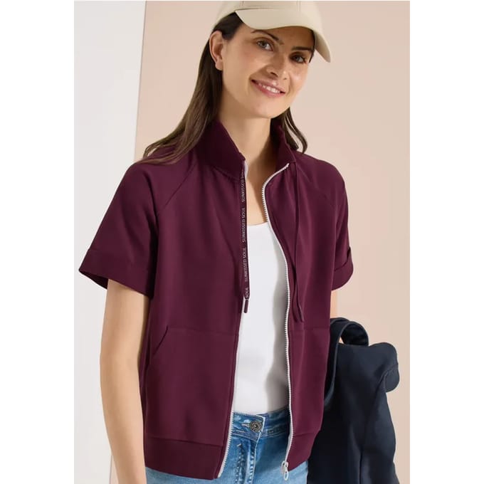 Sweaterjack met korte mouwen en ritssluiting