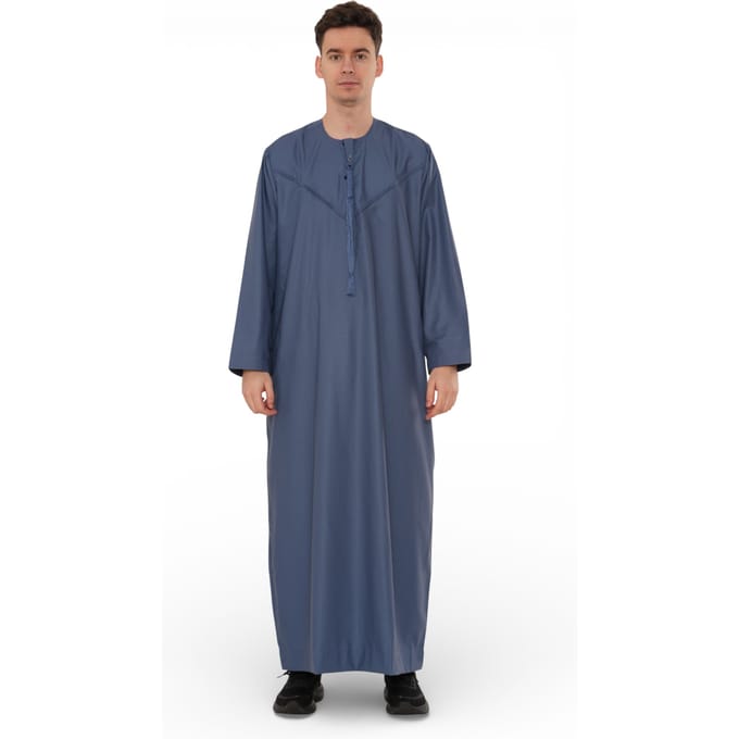 Heren Eid Blauwe Marokkaanse Jubba Robe Djellaba Ramadan Eid Thobe - HM11