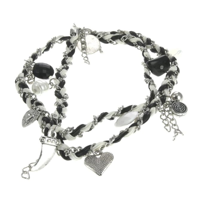 Behave - wikkelarmband zwart wit met bedels - boho casual
