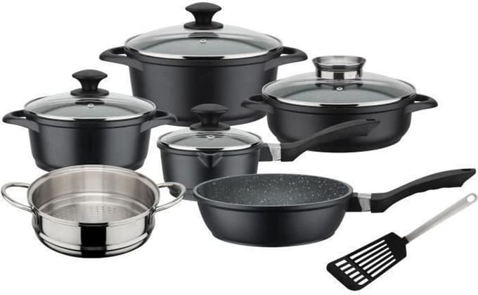 Pannenset Inductie 10-delig - Gourmet Granit - Zwart