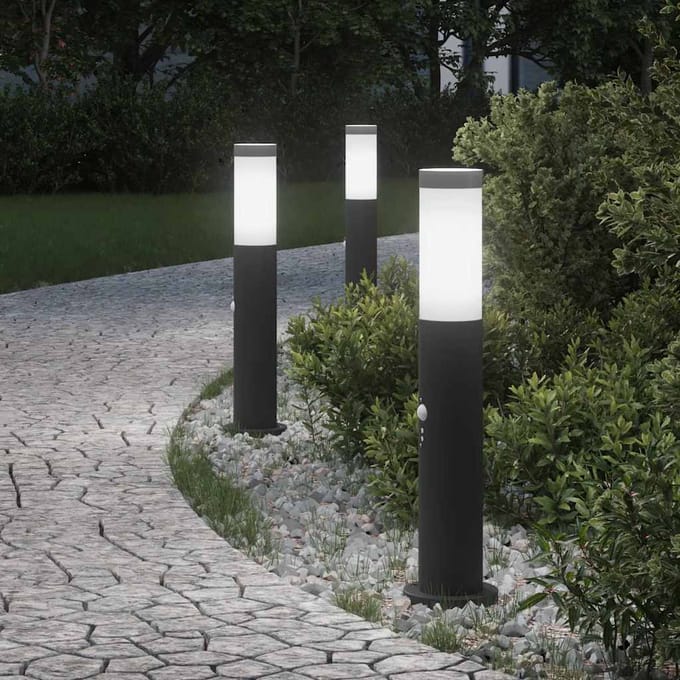 vidaXL Bolderverlichting met sensor 3 stuks 50 cm RVS IP44