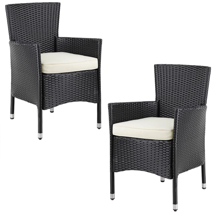Polyrotan Tuinstoelen 2 Stuks Zwart/Crème stapelbaar