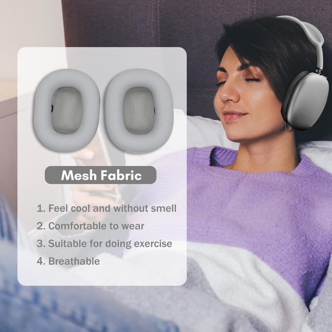 Oorkussentjes van meshstof Vervangingshoofdtelefoonkussen Eenvoudig te installeren Compatibel met AppleAirPods Max grijs