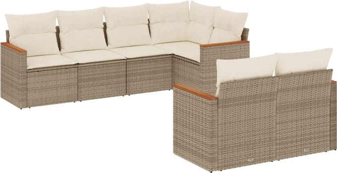 vidaXL - 7-delige - Loungeset - met - kussens - poly - rattan - beige