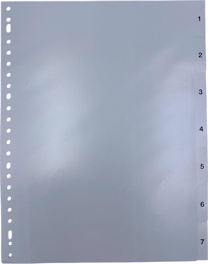 DULA Tabbladen plastic1 tot 7 - Genummerd - A4 - Grijs - 23 gaten - PP