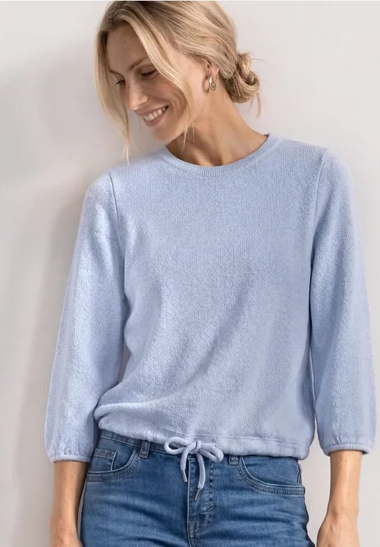 Shirt met 3/4-mouwen en ronde hals in gebreide look