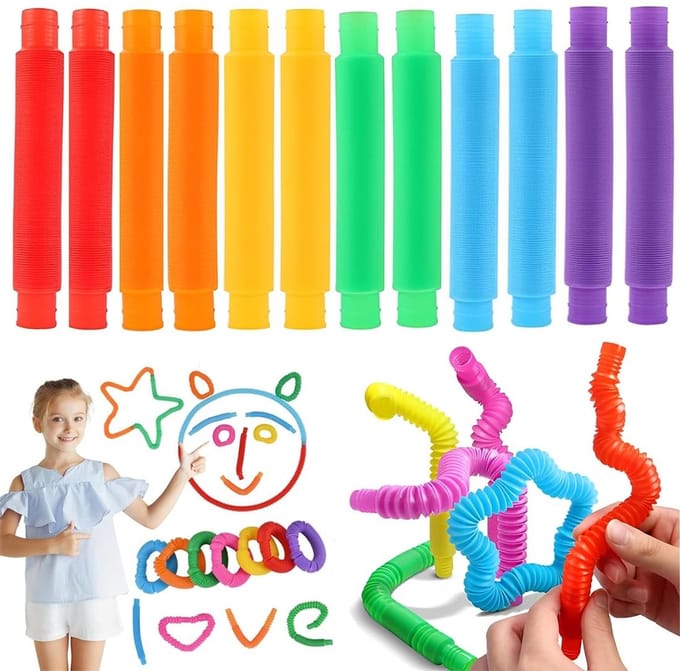 Set van 12 Kleurrijke Elastische Tubes - Sensory Speelgoed voor