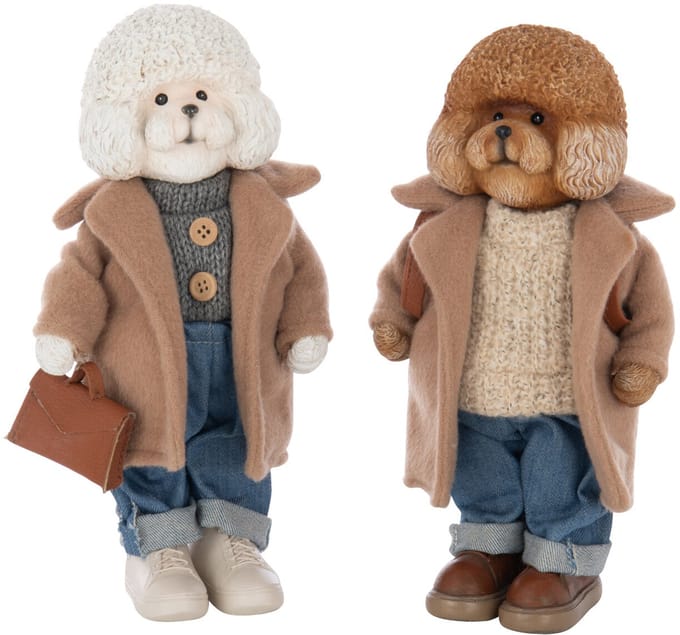 J-Line figuur Poedel Kleed + Tas - polyresin - mix - small - 2 stuks