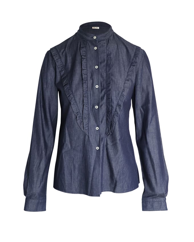 Miu Miu blouse met ruches in blauw katoen