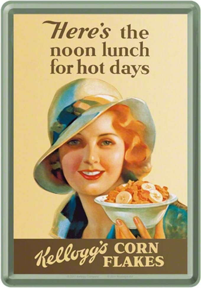 Kellogg's Here's The Noon Lunch For Hot Days Metalen Postkaart 10x 14 cm