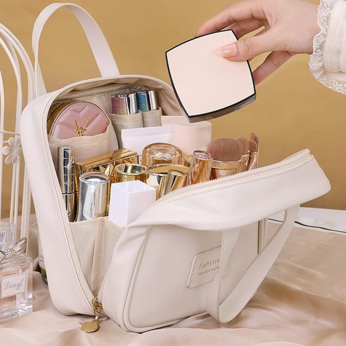Store_7 - Make-up Tas - Grote Capaciteit - Waterdicht PU Leer - Modern Wit - Cosmetica Organizer - Dames - Beauty Case