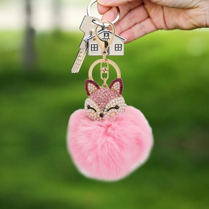 High End Sleutelhanger Pluizige Vossenkop Bal Legering Sleutelhanger Decoratie Sleutelhanger gray