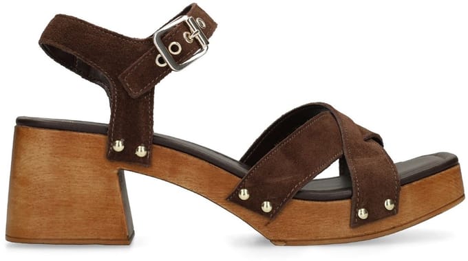 Manfield - Dames - Bruine suède sandalen met hak - Maat 36