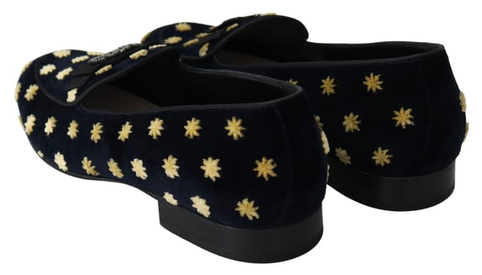 Dolce & Gabbana Blauwe Fluwelen Kroon Slippers Instappers Schoenen