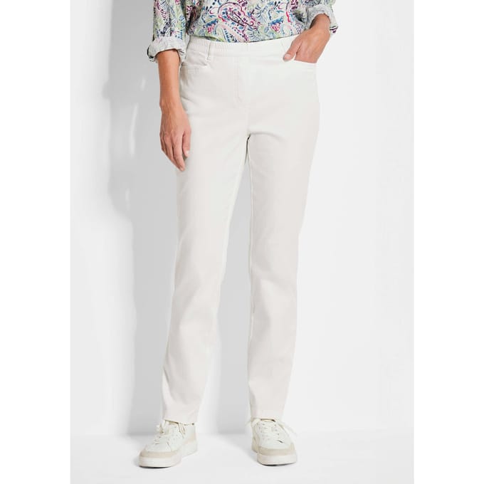 Broek LOUISA met elastische tailleband, van katoen-satijn - gebroken wit - Gr. 56 van Goldner Fashion