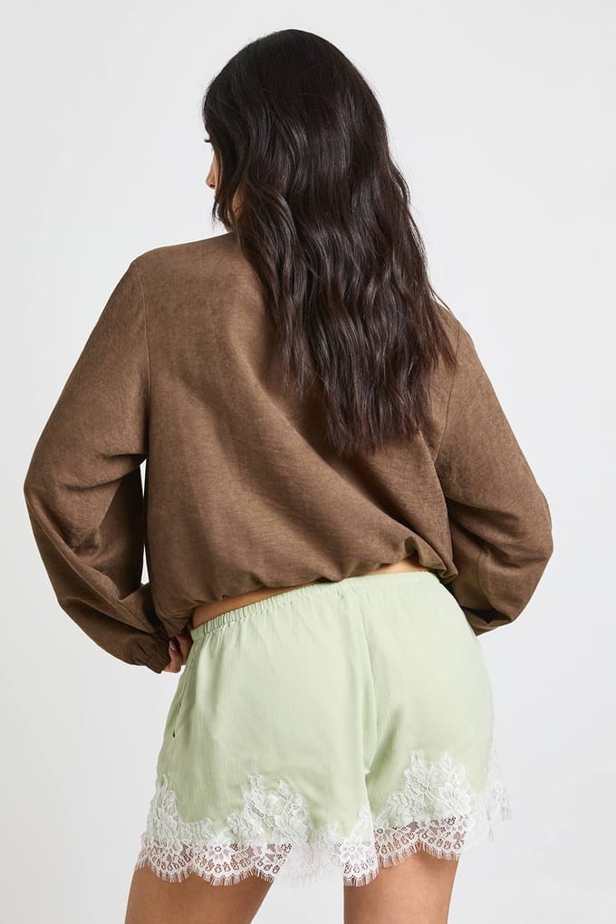 boohoo Dames Chiffon Shorts Met Kanten Bies | Pistache | Maat: 44