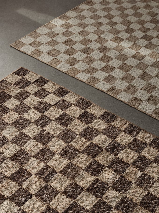 Ferm Living Geruite Wollen Jute Loper - coffee/natural